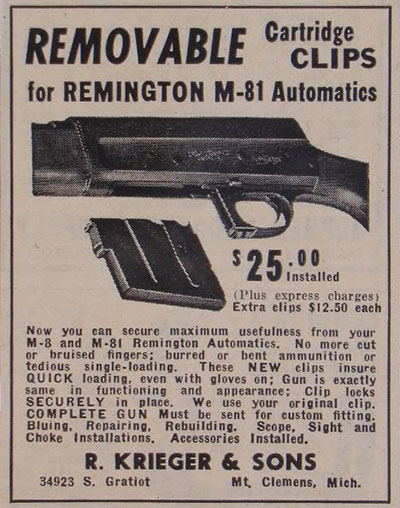 advertisement for R. Krieger & Sons detachable box magazine Model 81 modification